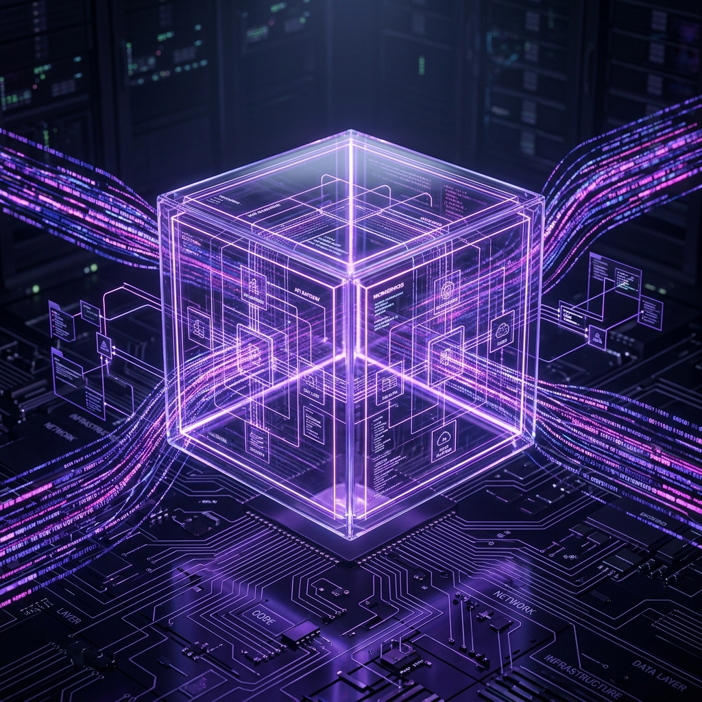 Cloud-native Software-Entwicklung Drahtgitter-Kubus von AI with Maris